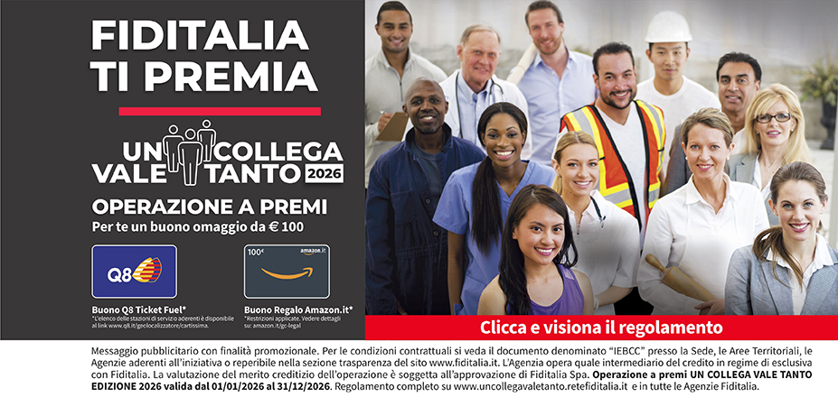 Agenzia Meet di Torkan Biagio Fiditalia | Bitonto, Bari | Fiditalia ti premia - Vinci un buono omaggio da €100. Operazione a premi. Clicca e visiona il regolamento. Operazione a premi UN COLLEGA VALE TANTO 2025 valida dal 01/01/2025 al 31/12/2025. Regolamento completo www.uncollegavaletanto.retefiditalia.it